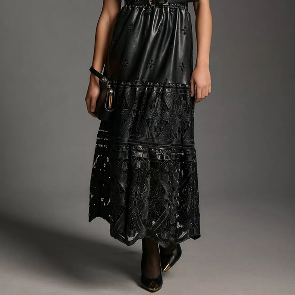 Anthropologie The Somerset Collection Maxi Dress: Faux Leather Embroidered - Picture 10 of 12